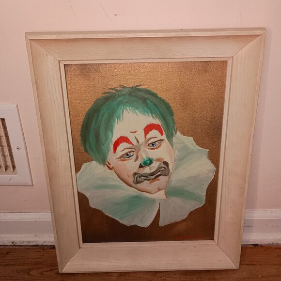 Vintage Clown Paintings Pair 1960s Midcentury CREEPY Signed W. McGowen - Picture 3 of 6